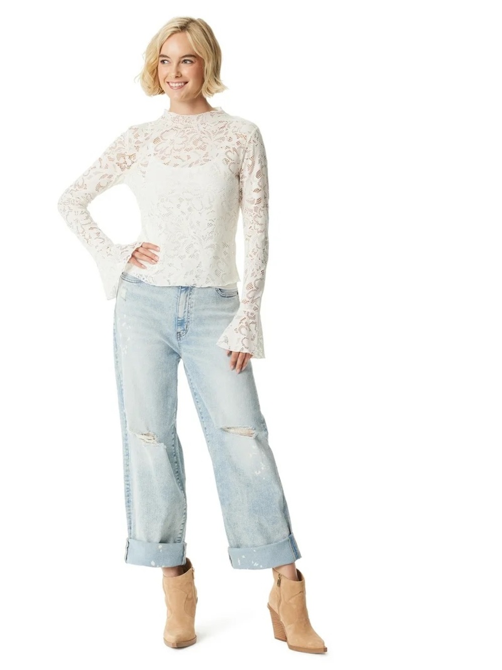 Jessica Simpson Cream Lace Long-Sleeve Tee